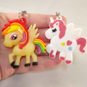 Silver My Little Pony Thunder Spectrum Pegasus + Heart Unicorn Key Rings 2 pcs